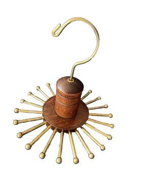 MCM Wood Brass Tie Belt Hanger Metal Retro Spinner Closet Organization 22 Arms